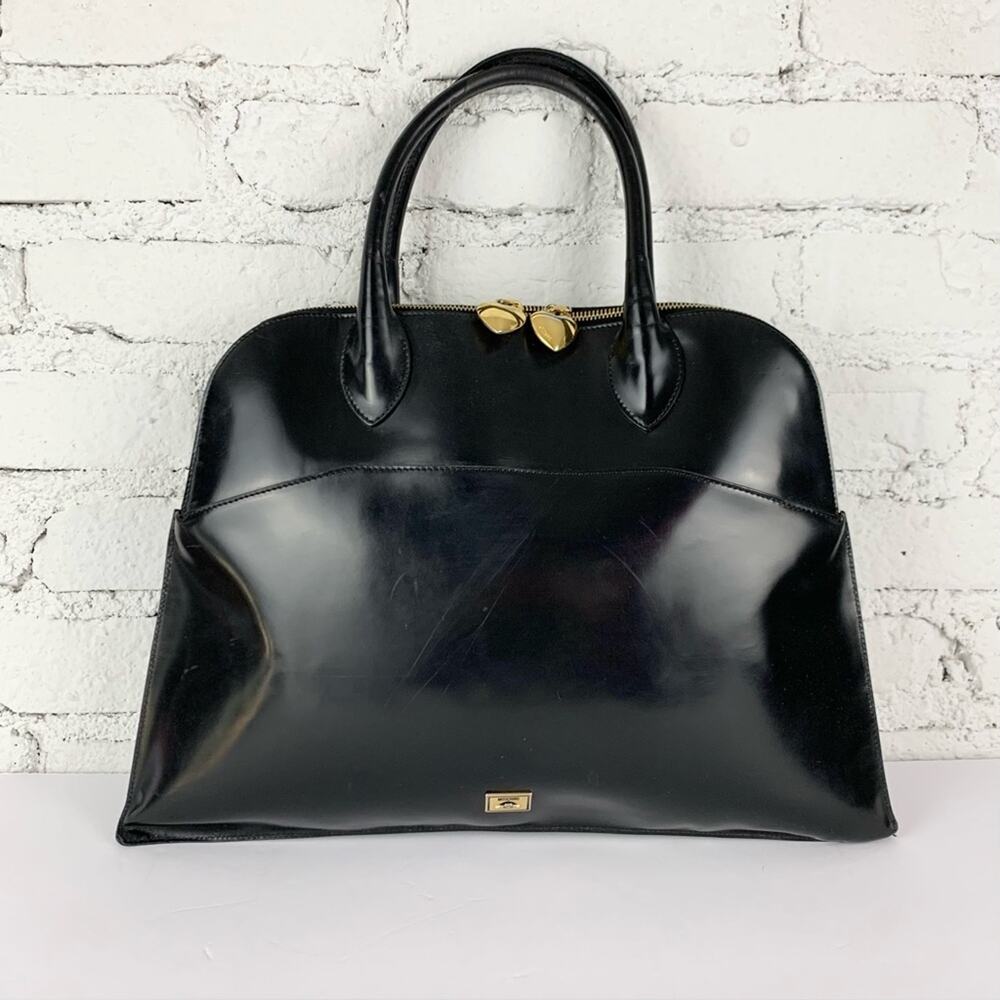 Moschino Vintage 80s Patent Black Leather Top Handle Briefcase Purse